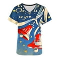 thumbnail image 4 of JINGWANGYHBD Womens Nurse Uniforms Printed Christmas Scrub Tops Stretchy Loose Shirts with 2 Pockets V-neck Lightweight Uniform Top Trendy Casual Shirt, 4 of 5