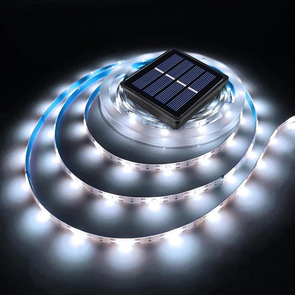 Solar LED Strip Lights Outdoor Waterproof 19.6FT 180 White Cuttable Powered Tape Light for Outside, Pool, Stair, Accent Lighting (Upgraded Version)