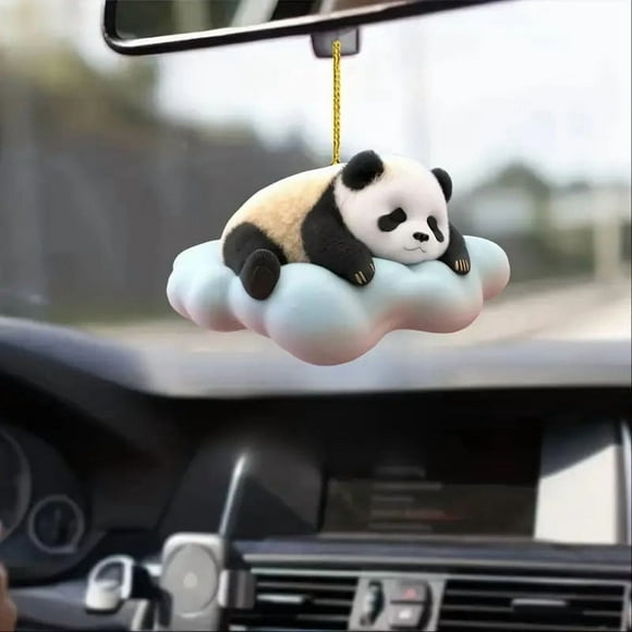 2D Acrylic Cute Panda Pendant | Car Rearview Mirror Decoration | Lightweight Car Interior Hanging Charm | Unique Animal Ornament Gift for Car Lovers and Family | Stylish Auto Accessory