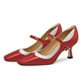 thumbnail image 2 of YDN Women's Square Close Toe Mary Janes Kitten Low Heels Ankle Strap Slip On Pumps Chic Daily School Party Shoes Size 8.5 Red, 2 of 4