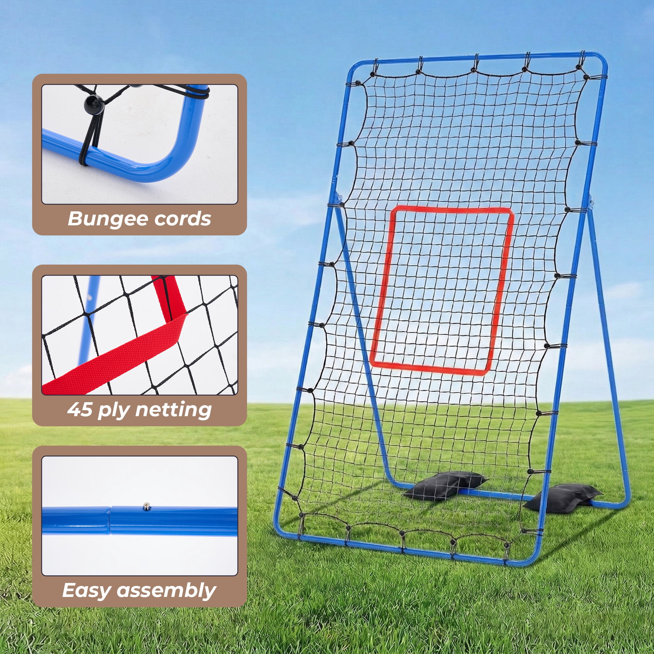 EDX Volleyball Rebounder Net with Travel Bag, Adjustable Angle Training Equipment for Solo Practice & Team Drills, Blue