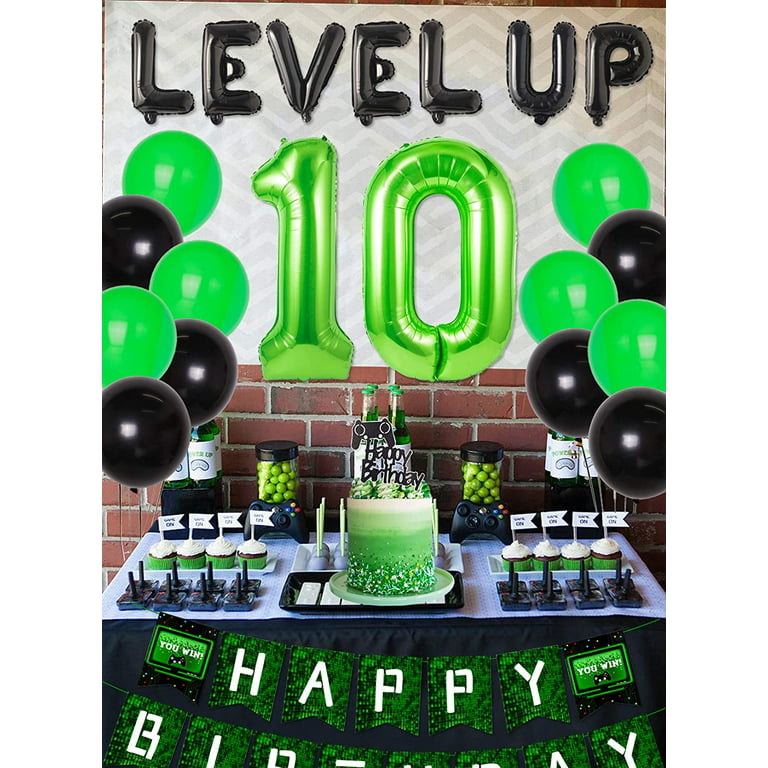 Video Game 10th Birthday Decorations for Boy Gamer, Level Up Number 10 Foil  Balloons Black and Green Game on Birthday Party Supplies Game Controller  Balloon Happy Birthday Banner 