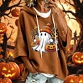 thumbnail image 2 of Women Short Sleeve Cute Ghost Pumpkin Graphic Hoodie with Drawstring Casual Halloween Party Pullover Top, 2 of 5