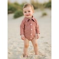 thumbnail image 6 of BemeyourBBs Newborn Baby Boy Girl Plaid Gingham Bubble Romper Shirt Infant Baby Boys Spring Summer Fall Winter Clothes Lapel Neck Long Sleeve Button Down Dress Shirt Romper Bodysuit, 6 of 9