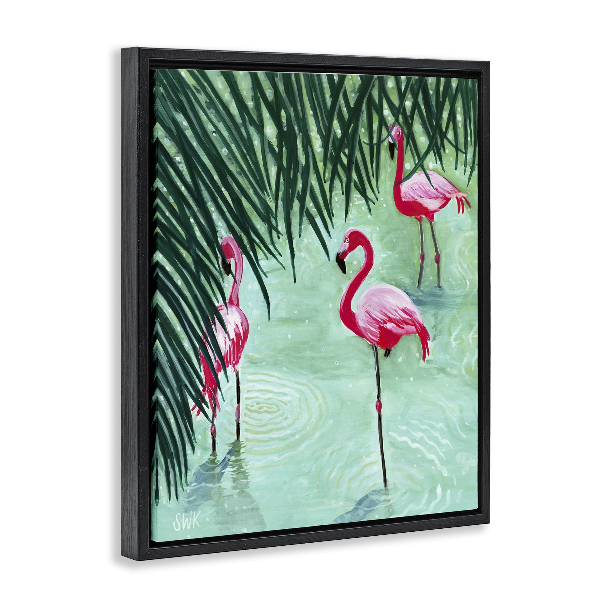 Stupell Industries Shallow Flamingo Pond Black Framed Floater Canvas Wall Art, design by Sarah Waldron Kimball