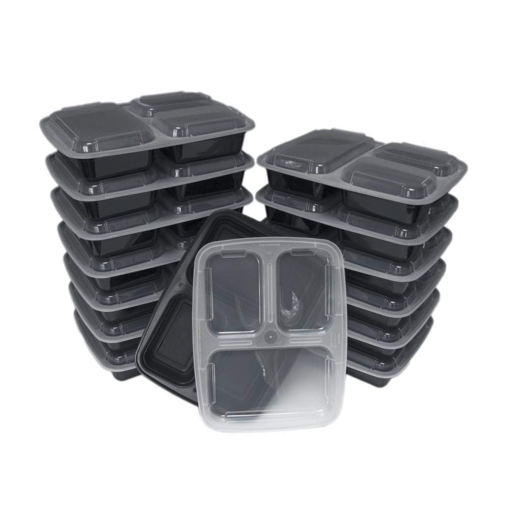 Plastik [150pack] 32oz meal prep containers, black plastic container, 3  compartment lunch box, bento box, to
