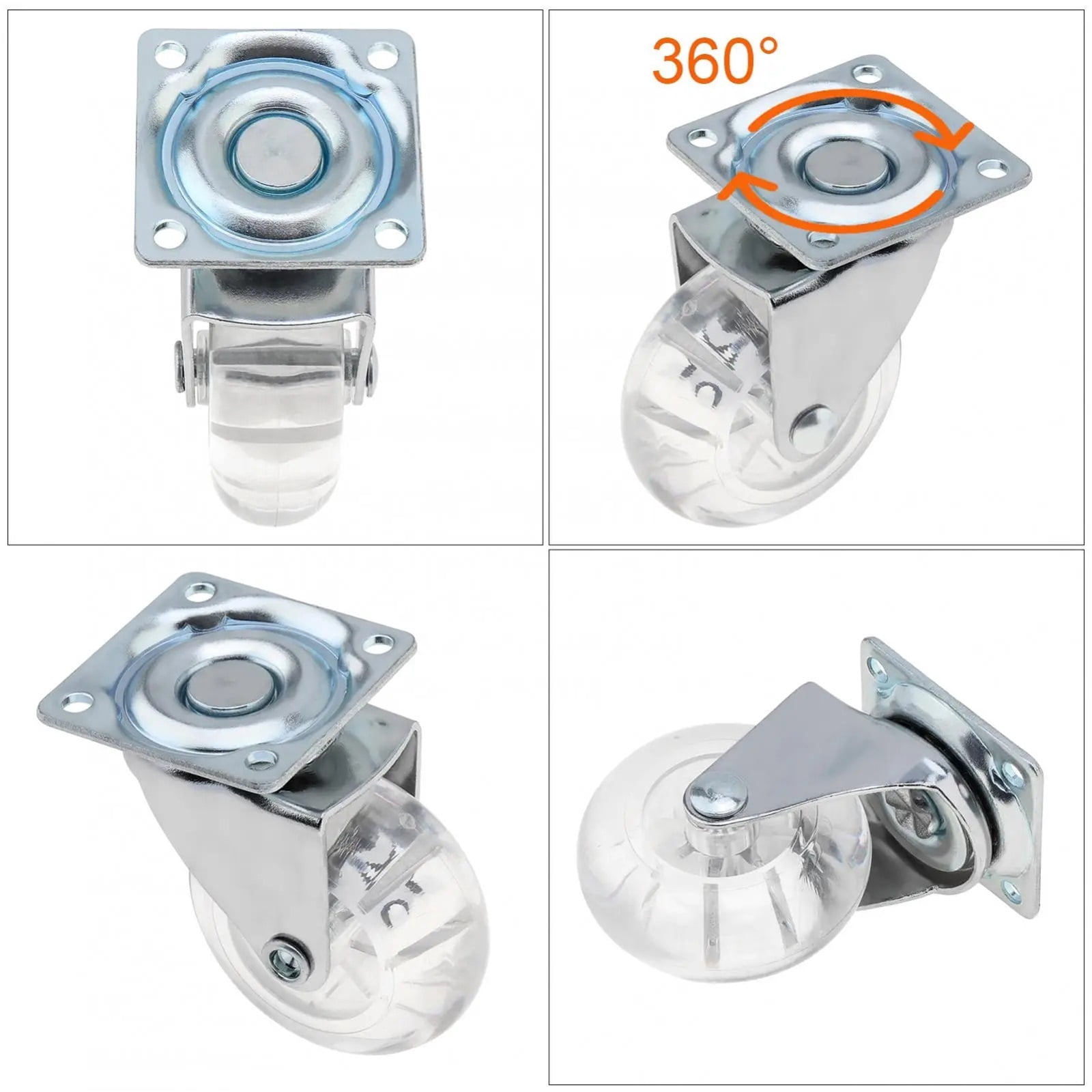 4Pcs 2 Inch Caster Pu Transparent Universal Crystal Wheel No Noise Small Cart Industrial Wheel Office Chair Casters Tool ,Reliable