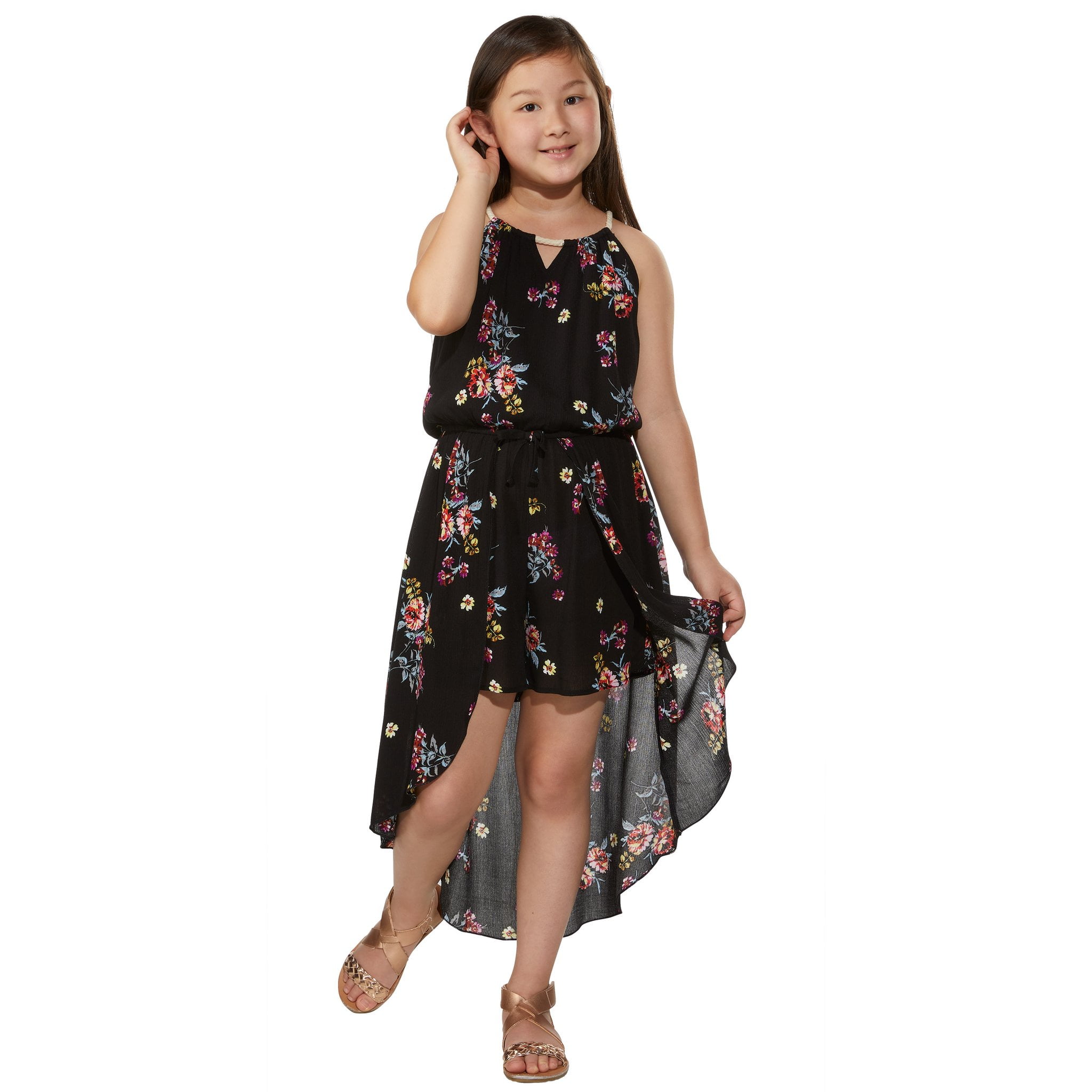 Zunie Girl's Floral Party Dress, Black, 16 NEW