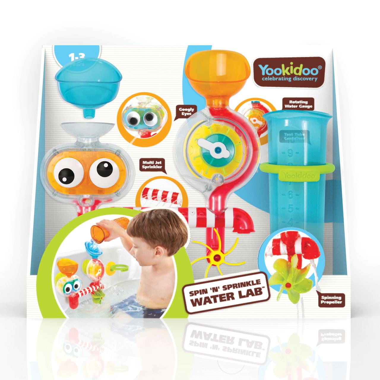 Yookidoo Baby Bath Toy - Spin N Sprinkle Transparent Water Lab, Attaches to Any Tub Wall, 1-3 Years