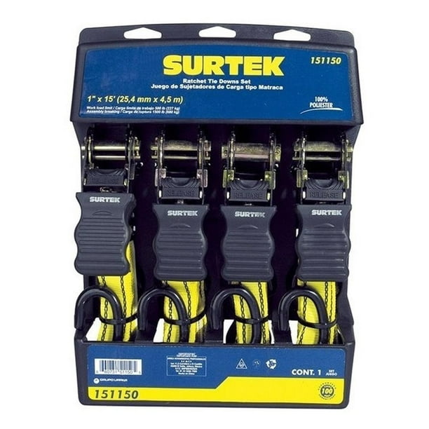 Juego De 4 Sujetadores Y Tensores Tipo Matraca 4.5m Surtek 1 SURTEK 151150
