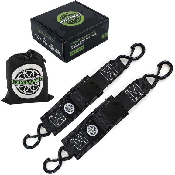 STARLEAPART 2" x 48" Boat Transom Straps, Transom Tie Down Kits, 1200lb Break Strength Boat Straps for Trailer, UV Resistant Boat Trailer Straps for Trailer, Boat, Jet Ski(Black 2Pack)