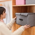 thumbnail image 6 of Storage Bins with Double Lid & Handle, Linen Fabric Foldable Basket, Drawer Organizer Storage Box, for Home, Office, Closet, Bedroom, 6 of 7