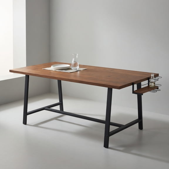 Resenkos 72 Inch Dining Table Rectangular Kitchen Table with 2-Bottle Wine Rack for 5-7-Walnut, Dining Table, Kitchen Bar Height Table and Chairs for Dining Room, Small Space