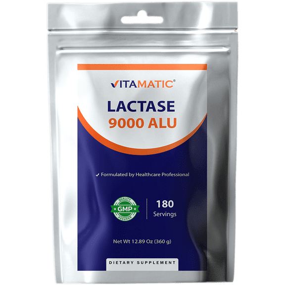 Vitamatic Lactase Enzyme Powder – 9000 ALU Per Serving – 180 Servings – Supports Lactose Digestion, Non-GMO, Gluten Free
