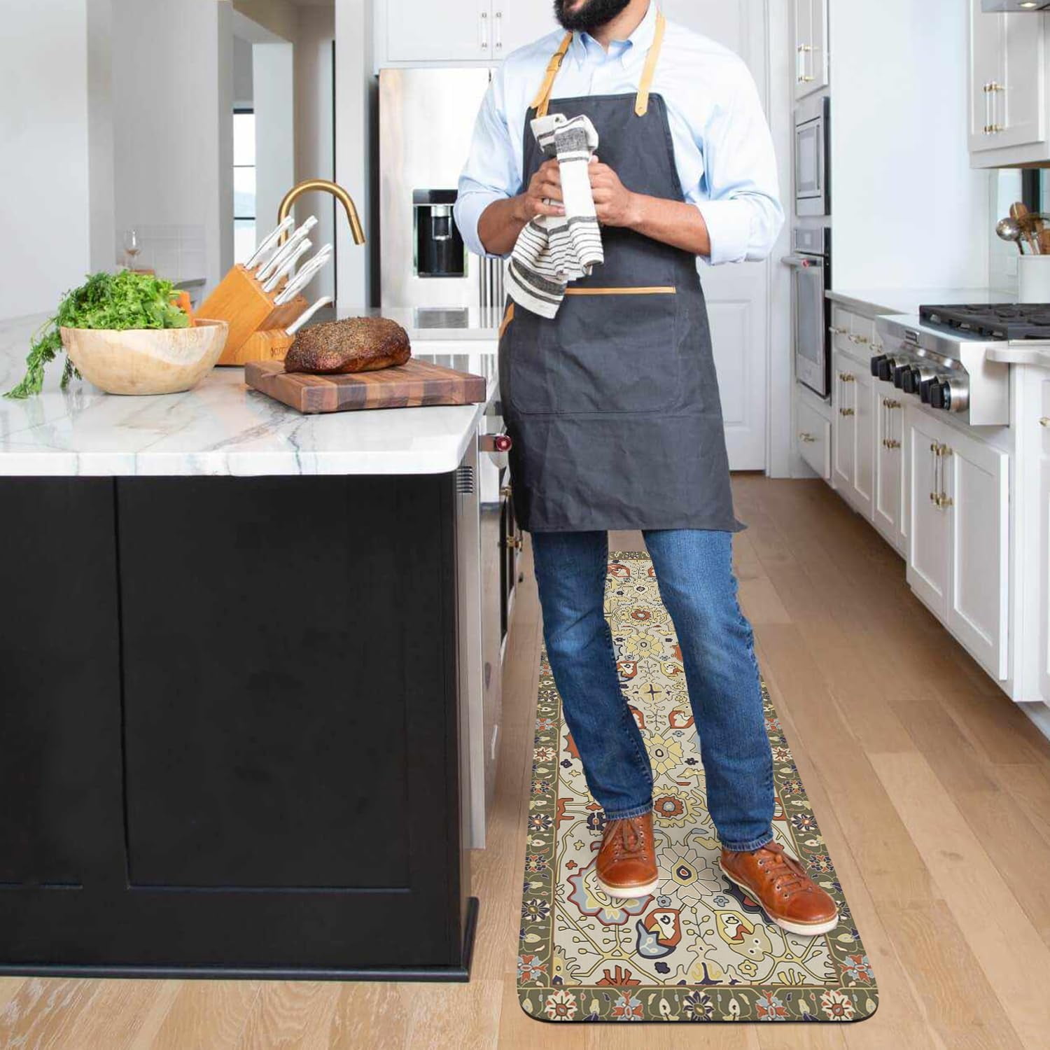Boho Kitchen Mat Set of 2,Vintage Floral Kitchen Rugs and Mats Non Skid Washable,Bohemia Farmhouse Runner Rugs with Rubber Backing for Kitchen Decor Accessories (17"x47"+17"x30")