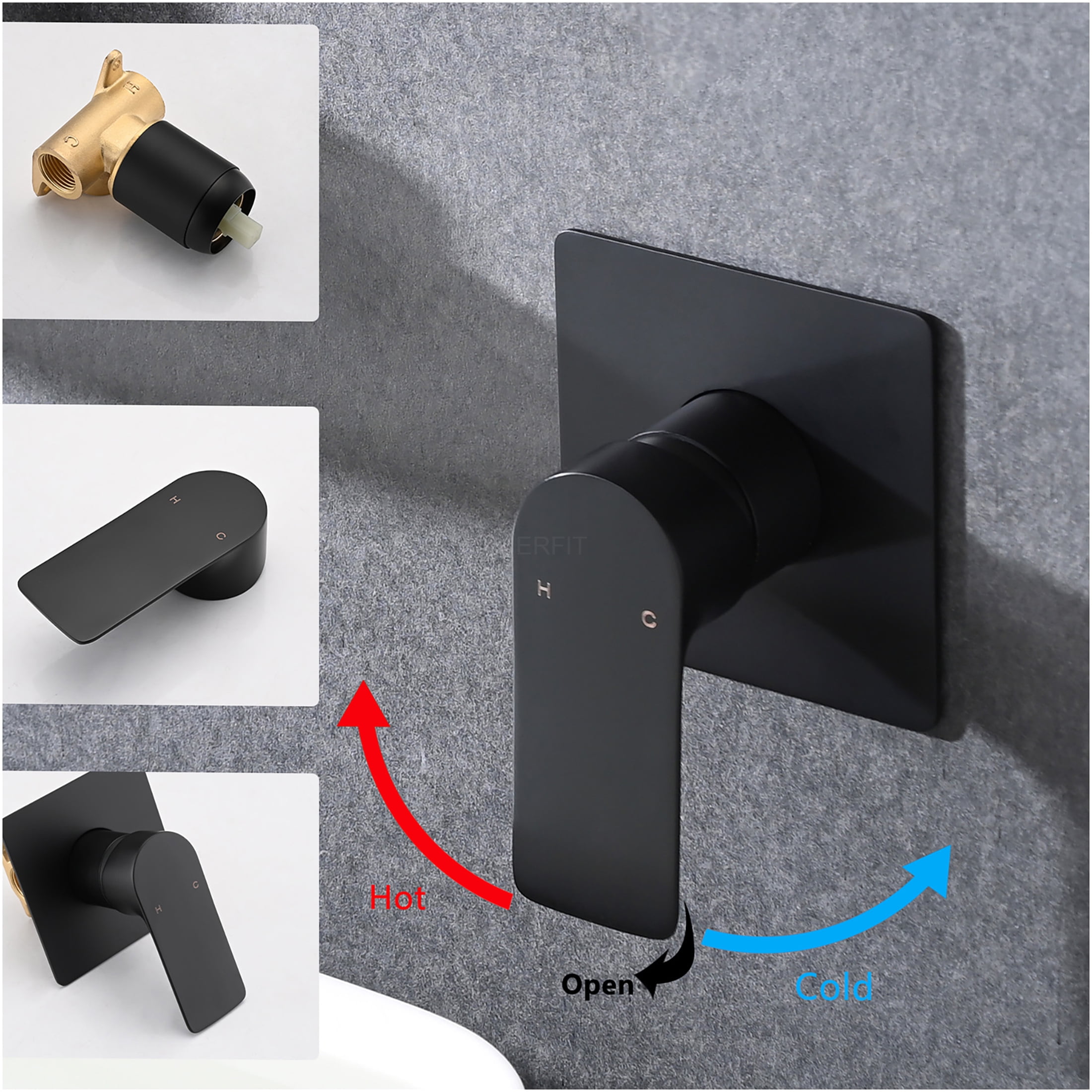 JERFIT Matte Black Wall Mount Waterfall Tub Faucet, Single Handle Bathtub Faucet with Rough-in Valve, Modern Bathroom Sink Faucet in Stainless Steel