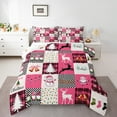 thumbnail image 3 of Homewish Merry Christmas Child Full Size Comforter Sets, Magic Reindeer Snowman Bedding Comforter Set, Cartoon Pink Patchwork Reversible Bedding Sets, Luxury Bedroom Decor, 3-Piece, 3 of 8