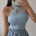 thumbnail image 7 of MESSUEN Halter Tank Top Criss Cross Halter Top Halter Crop Vest Crop Halter Strappy Tank Topsfemale Knitted Off Shoulder Crop for Women Basic Tank Tops for Women Tops Women Blue One Size, 7 of 7