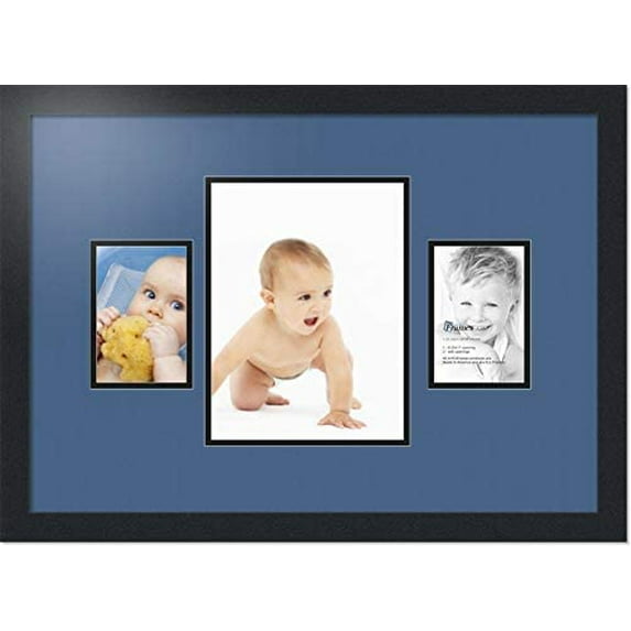 collage photo frame double mat with 1-8.25x11 and 2-4x6 openings with black frame and royal mat.