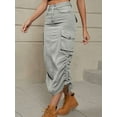 thumbnail image 3 of Denim Skirt Below Knee Length High Waisted Jean Skirts for Women Light Gray XL, 3 of 7