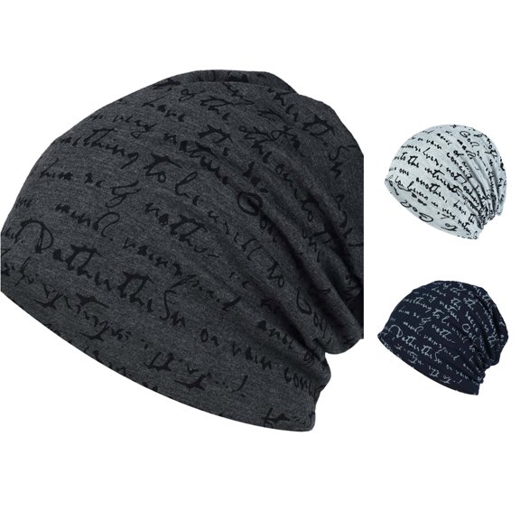 XIAOCHA Womens Script Print Slouchy Beanie Breathable Casual Skull Cap,GY1
