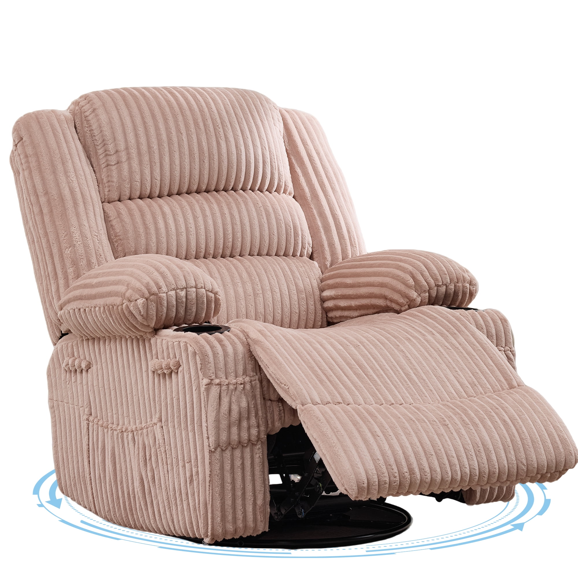 360° Swivel Rocking Recliner Chair,Corduroy Upholstered Glider with Cup Holder,Deep Wide Seat,Modern Lazy Chair for Living Room Bedroom Reading Nook