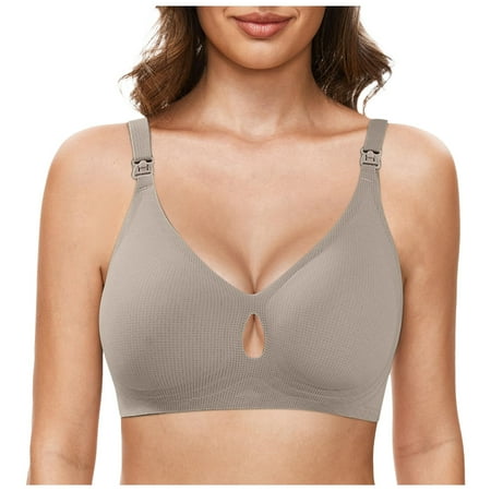 DXOUPM Nursing Bras for Breastfeeding Seamless Maternity Bra Wireless Pregnancy Bras Comfort Sleep Bralette with Support Grey L