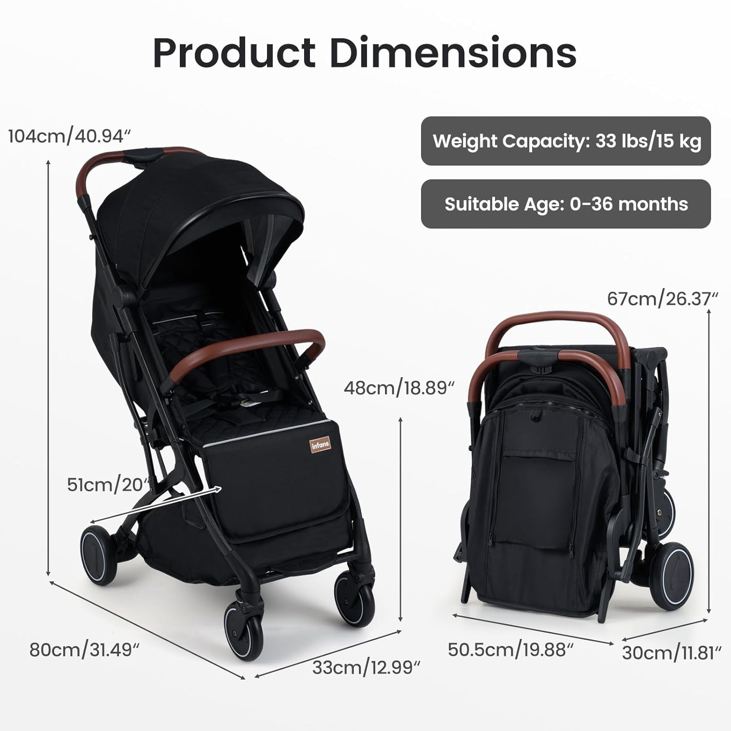 INFANS Travel Stroller, Lightweight Compact Baby Stroller for Airplane with One-Hand Fold, Multi-Position Recline, Canopy, 4 Wheel Suspension, Storage Basket