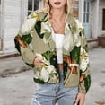 thumbnail image 3 of Jackets for Women Winter Coat Jackets Flannel Stand Collar Jacket(Vintage White Magnolia Pattern on Khaki Background,Size:S-4XL), 3 of 7