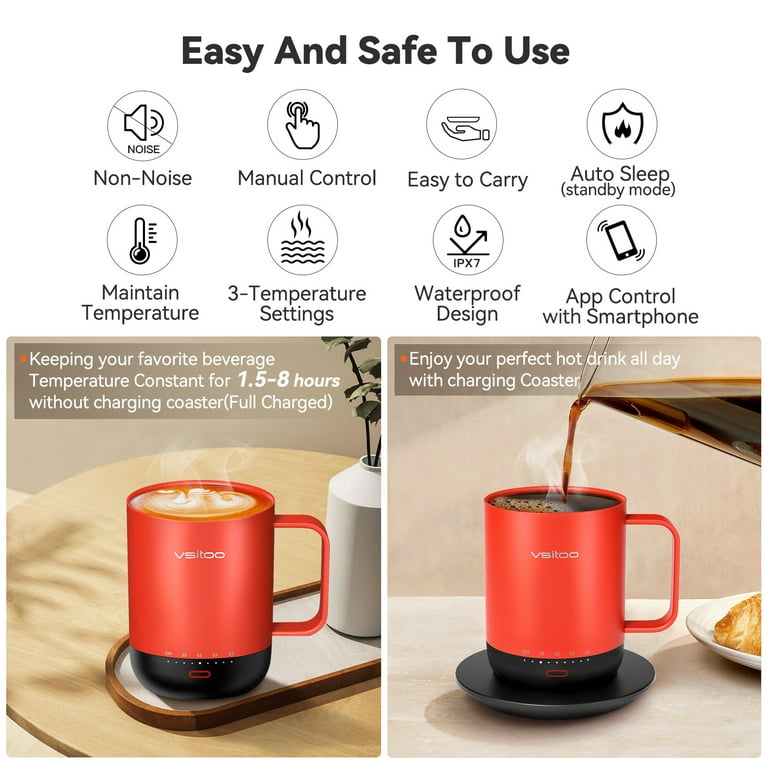 BUUO Temperature-Controlled Self-heating Smart Coffee Tea Mug 14.5 oz, Double-Sided LED Real-time Temperature Display with Maximum 214Min Battery