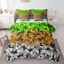 Feelyou Pixel Grid Miners Twin Bedding Sets 7pcs, Square Bedding Comforter Set