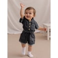 thumbnail image 5 of Loicainy Kids Toddler Girls Denim Jumpsuit 12 18 24 Months 2T 3T 4T 5T Shorts Short Sleeves Turn Down Collar Button Down Elastic Waist Jean Romper, 5 of 8