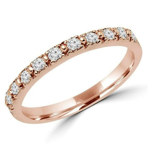 MD160274-8.5 0.25 CTW Round Diamond Semi-Eternity Anniversary Band Ring in 14K Rose Gold, Size 8.5