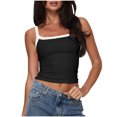 thumbnail image 2 of ClodeEU Women's Solid Color Lace Trim Spaghetti Strap Top,Comfortable Casual Sleeveless Camisole Black,Womens Plus S, 2 of 6