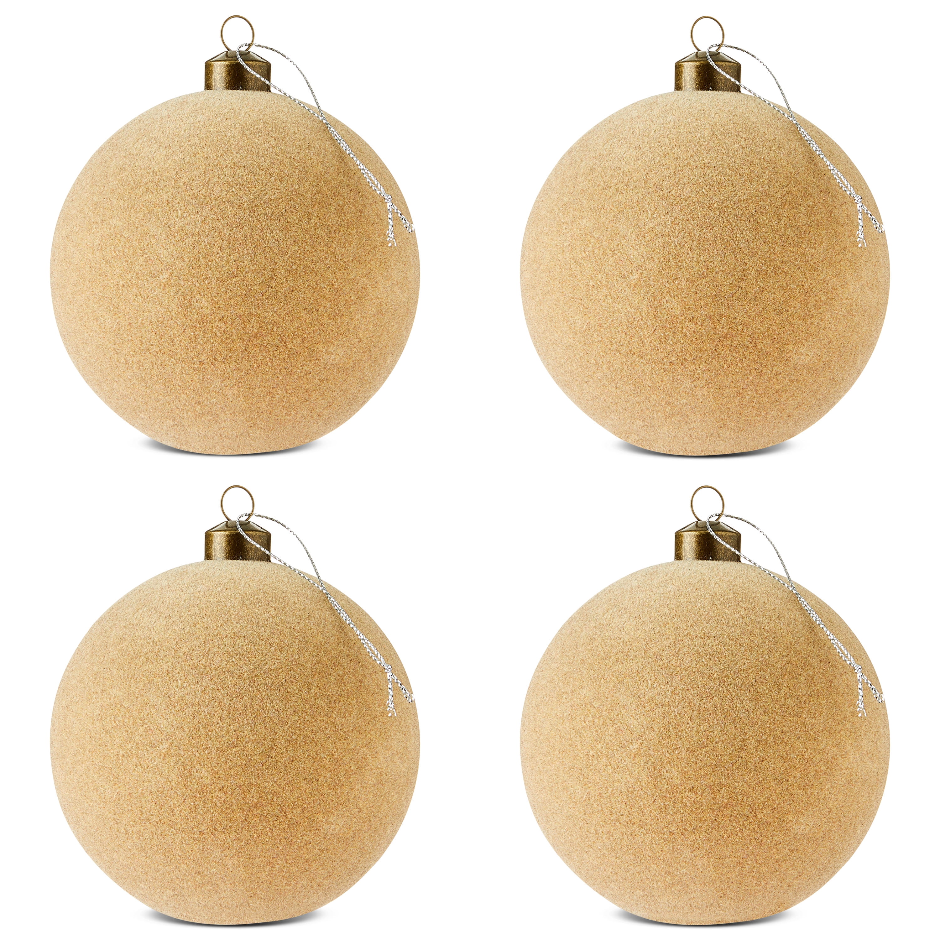 4 Count Beige Velvet-Feel Ball Christmas Ornaments, 4.5", by Holiday Time