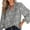 Grey, variant on Women's Casual Boho Floral Print Chiffon Blouses Smocked V Neck Long Sleeve Loose Tops Shirts Tan Work Top Women