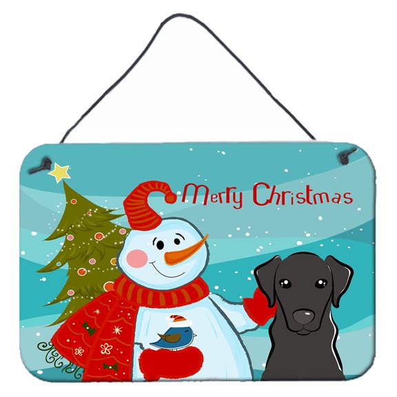 Carolines Treasures BB1855DS812 Snowman With Black Labrador Wall and Door Hanging Prints