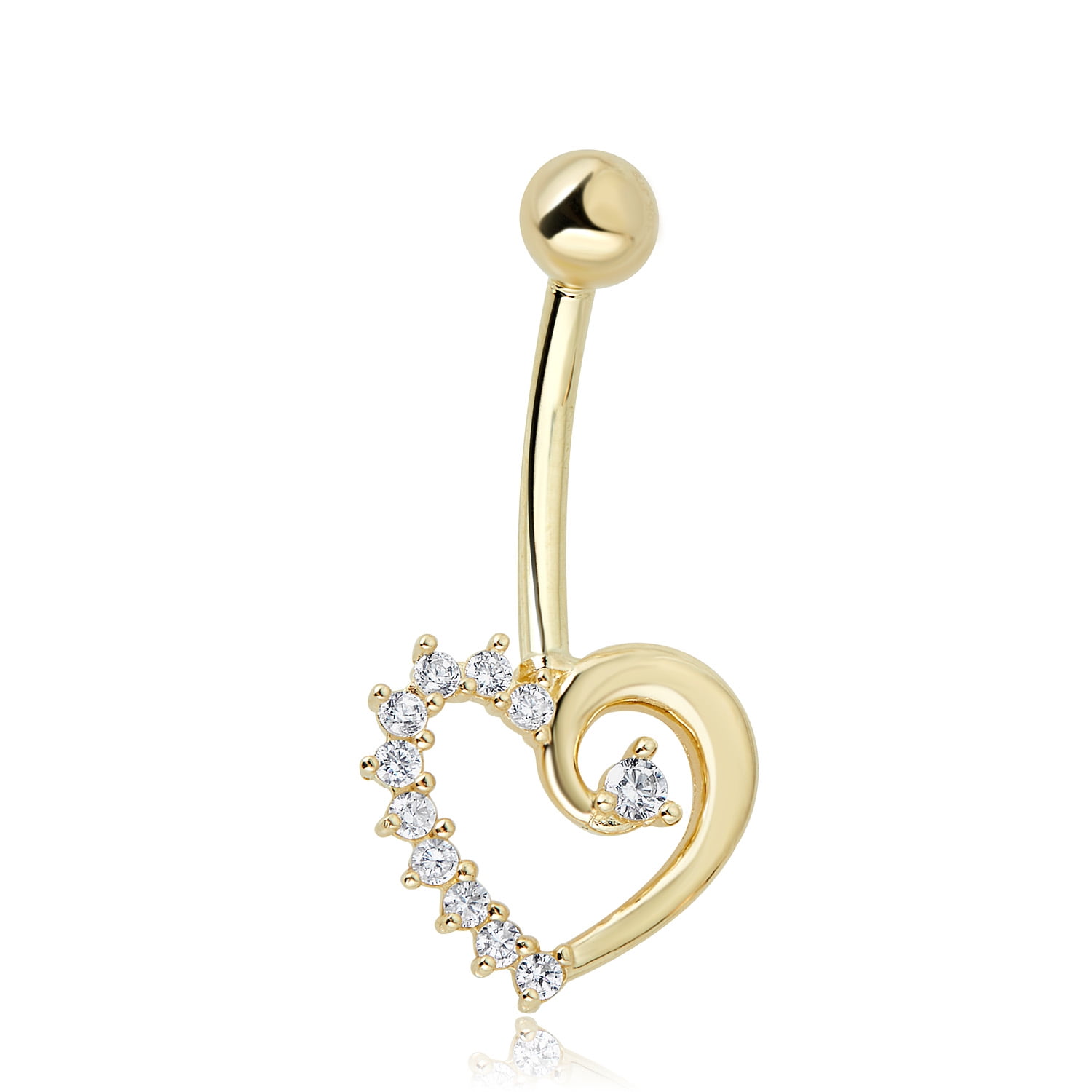 01 10K 2-Tone Gold Cubic Zirconia CZ and  Heart Belly Button Ring Body Jewelry 