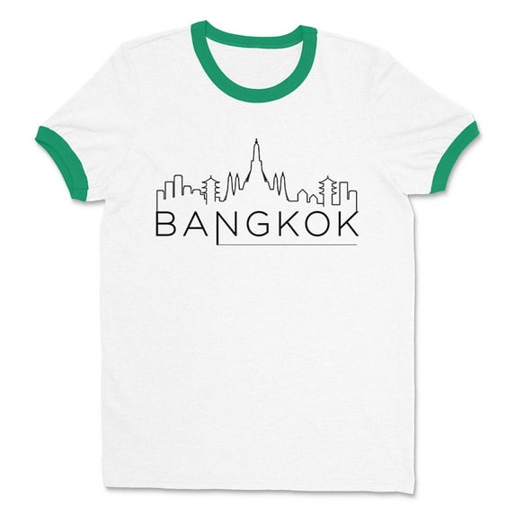 Skyline Bangkok Ringer Tee Shirt Unisex X-Large White/Kelly Green