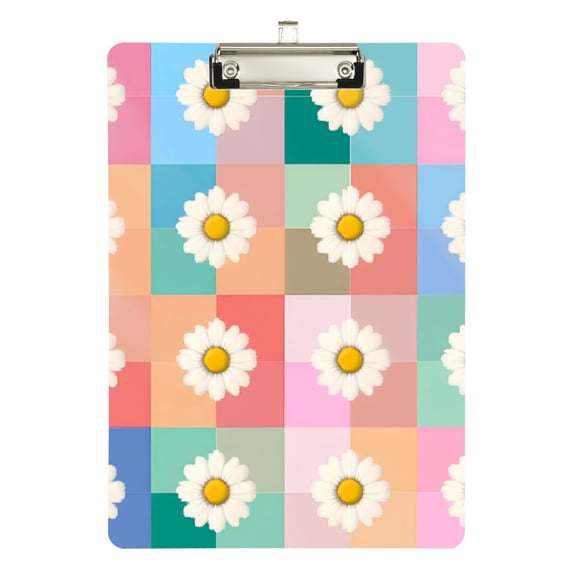 FORMRS Acrylic Clipboard with Low Profile Clip Standard A4 Letter Size, 12.5" x 9", Pink Checkered Daisy