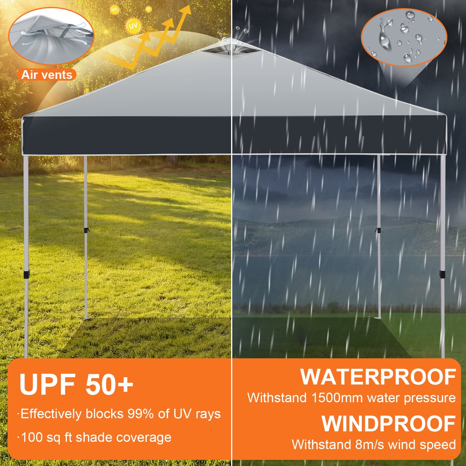 HOTEEL Canopy 10x10 Pop up Canopy Tent with 4 Sidewalls, Outdoor Pop up Gazebo for Parties Sun Shade Party Commercial Canopy with Air Vent & One Push Central Button, Dark Gray