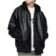 thumbnail image 3 of Maoxin Mens Leather Jacket Men Fashion Solid Color Zipper Pocket Hooded Long Sleeve Hooded Leather Outwear Leather Jacket Men, 3 of 8