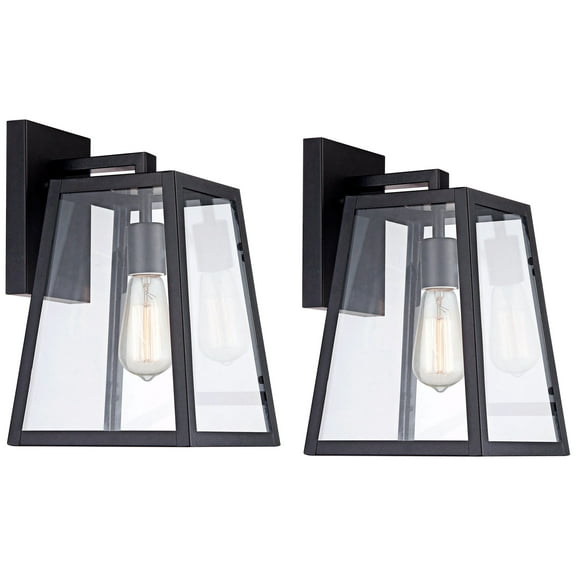 John Timberland Arrington Modern Wall Light Sconces Set of 2 Mystic Black Hardwire 8" Fixture Clear Glass for Bedroom Bathroom Vanity Living Room Home
