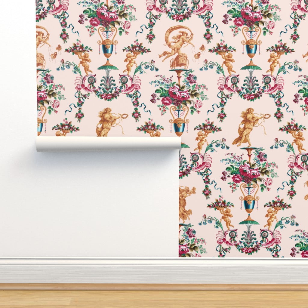 Peel & Stick Wallpaper Swatch - Muses Cool Tones Pink Floral Damask ...