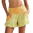 thumbnail image 2 of ITSAME Womens Casual Shorts, New Embroidered Ruffle Hem High Waist Pull-On Shorts with Pockets Yellow, 2 of 9