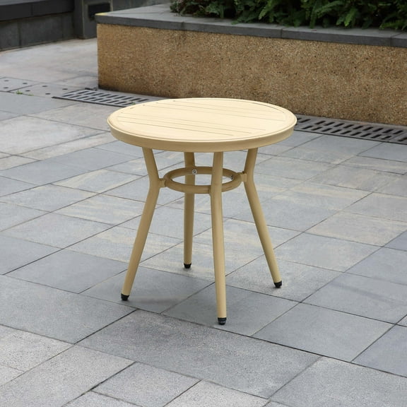 Ariel Aluminum Round Patio Side Table, Natural Tone