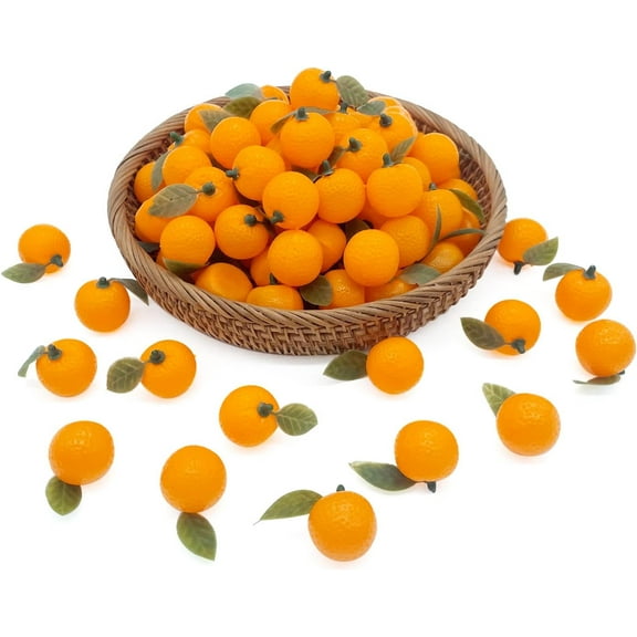 Fake Fruit, 30 Pcs Mini Orange with Leaves Plastic Fruits for Decorations Home Kitchen, Artificial Orange Lifelike Fake Food Miniature Fruits DIY Crafts