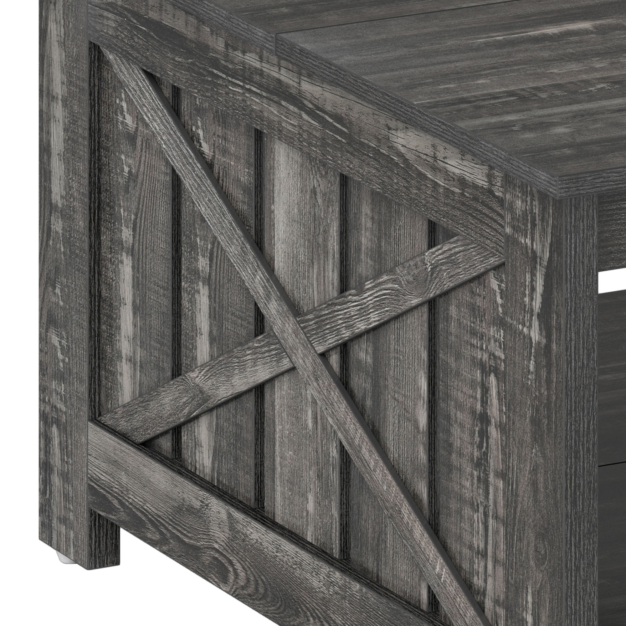 Uforic 80x80x45cm Farmhouse Wood Square Coffee Table, 2-Tier Storage Coffee Table for Living Room (Dark Rustic Oak)