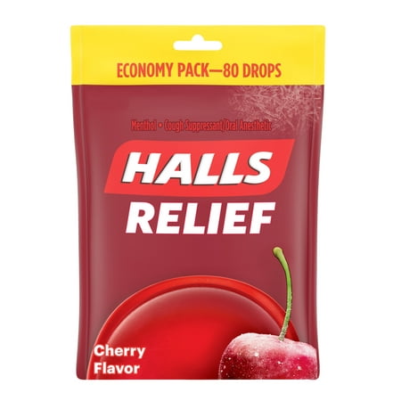 HALLS Relief Cherry Cough Drops, 80 Drops (Best Prescription Cough Medicine For Dry Cough)
