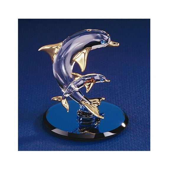 Dolphin and Baby Handcrafted Glass Figurine with 22k Gold Trim QGL3726
